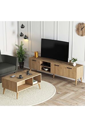 Set 1587-2076 Exxen 180 Cm Tv Ünitesi + Exxen Orta Sehpa - Sepet Rengi