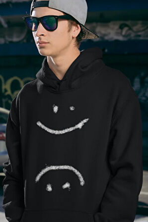 Gülen Yüz Baskılı Unisex Oversize Hoodie