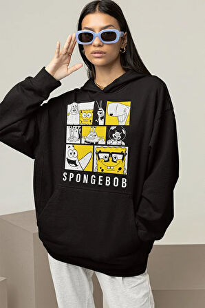 Çizgi Film Spongebob Baskılı Unisex Oversize Hoodie