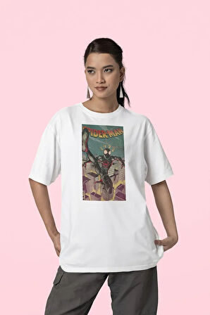 Siyah Örümcek Adam Baskılı Unisex Oversize Tişört