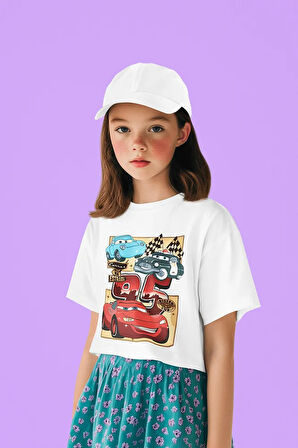 95 Baskılı Unisex Arabalar Çizgi Film Çocuk Tişört (1-12 Yaş)