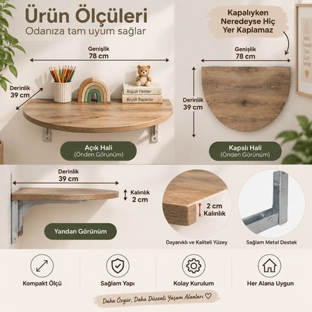 Ratemo Montessori Duvar Masası 78x39 cm Katlanabilir Çocuk Çalışma ve Aktivite Masası Ahşap Desenli