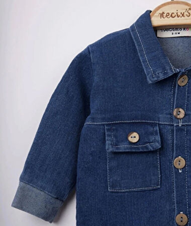 Düğme detaylı bebek kot tulum