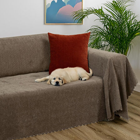 Jakarlı Şönil Koltuk Örtüsü  | Çekyat Örtüsü | Koltuk Şalı 175x300 Kaymaz Kahve