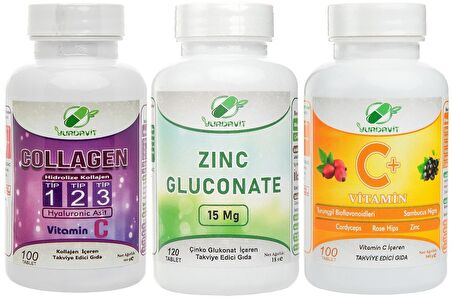 Yurdavit Collagen 100 Tb Zinc Gluconate Çinko Glukonat 120 Tb Yurdavit Vitamin C 1000 Mg 100 Tablet