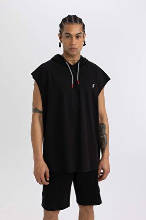 DeFactoFit Oversize Geniş Kalıp Sırt Baskılı Kapüşonlu Sporcu Atlet A2237AX24HSBK81