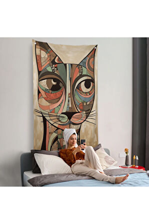 Desenli Kedi Duvar Örtüsü-7901