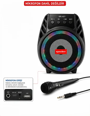 Mikrofon Girişi ile Karaoke Keyfi USB, TF Kart ve AUX Desteği Bluetooth Hoparlör