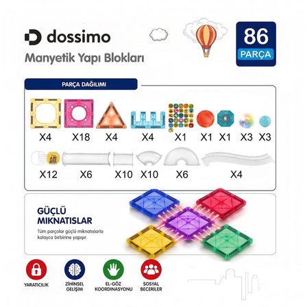 Renkli Top Figürlü - Çocuklar İçin Renkli 3 Boyutlu Mıknatıslı 86 Parça Manyetik Oyun Seti