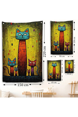Sevimli Kedi Ailesi Duvar Örtüsü-7903