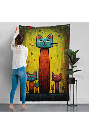 Sevimli Kedi Ailesi Duvar Örtüsü-7903