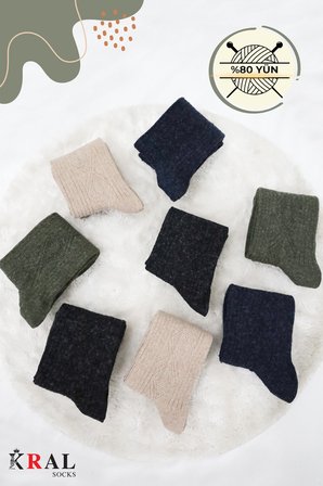 8'li Kışlık Thermal Etkili Ince Örgülü Çorap, Lambswool Yünlü (kuzu Yünlü)