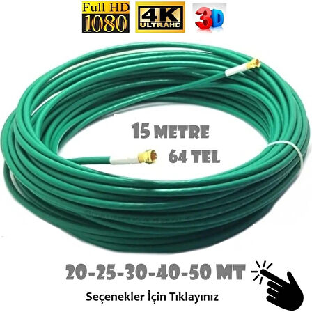15 Metre 64 Tel Rg6/u4 Gold Uçlu Anten Kablosu 3D 4K Fullhd 1080 Tak Kullan - Yeşil