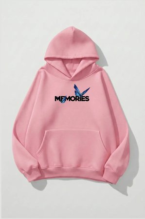 Unisex Yumuşak Dokulu Butterfly Memories Baskılı Tasarım Oversize 3 İplik Hoodie Sweatshirt