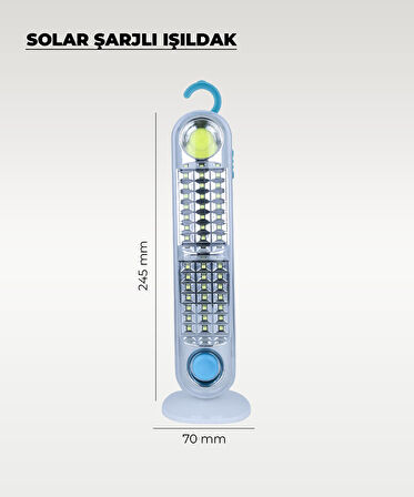 60W Solar / 220V Şarjlı Işıldak - Askı Aparatlı ve Ayaklı - Su Geçirmez