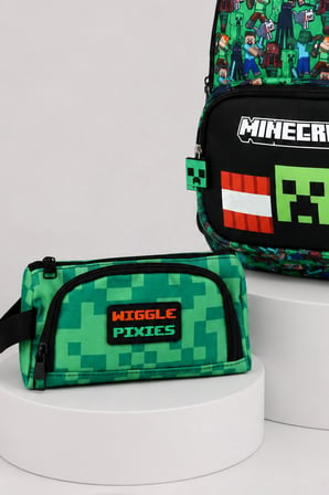 x Dekomus Lisanslı Creeper Piksel Desenli Büyük Boy Okul Çantası Ve Kalem Çantası Seti