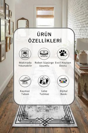 Ehl-59 Land Modern Dijital Baskı Yıkanabilir Kaymaz Yolluk Halı