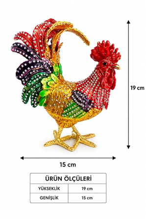 Kristal Taşlı Horoz Biblo Battal Boy 19x15 cm | Dekoratif Masaüstü Süsü | Şans, Bereket ve Güç Sembolü | Hediyelik Ev & Ofis Dekoru