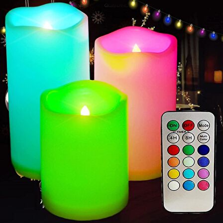 LED REMOTE CONTROL ELECTRONİC CANDLE KUMANDALI RENKLİ IŞIKLI MUM 3LÜ SET IŞIKLI MUM ROMANTİK DEKOR MUM