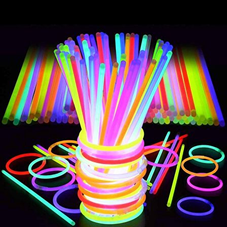 1.KALİTE 100 ADET GLOW STİCK IŞIKLI FOSFOR ÇUBUK IŞIKLI BİLEKLİK IŞIKLI KOLYE  IŞIKLI ÇUBUK NEON IŞIK