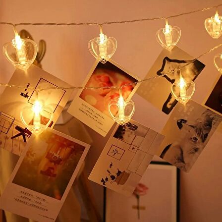 MANDAL LED IŞIK HEART PHOTO CLİP STRİNG LED LİGHT PİLLİ KALPLİ GÜN IŞIĞI LED IŞIK KIR DÜĞÜNÜ IŞIKLARI