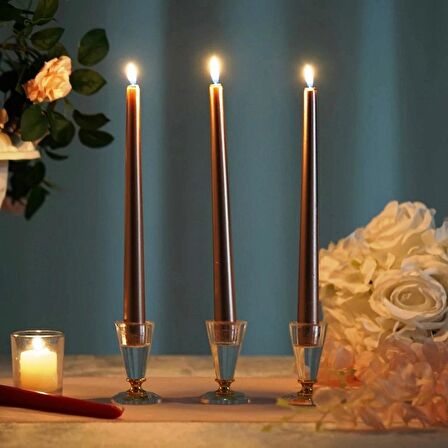 10 ADET ROSE GOLD CANDLESTICK ROSE GOLD ŞAMDAN MUMU ROSE GOLD MUM PARLAK ROSE GOLD KALIN UZUN MUM