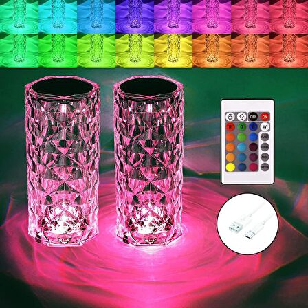 BİG ROSE DİAMOND TABLE LAMP USB CHARGİNG RGB MULTİ COLORS TOTCH LAMP KUMANDALI KRİSTAL DEV MASA LAMBASI RGB RENKLİ GECE LAMBASI DOKUNMATİK SENSÖRLÜ