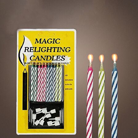 MAGIC RELIGHTING CANDLE BIRTHDAY VIP KALİTE SİHİRLİ PASTA MUMU ÜFLE SÖNSÜN BEKLE TEKRAR YANSIN 10 ADET