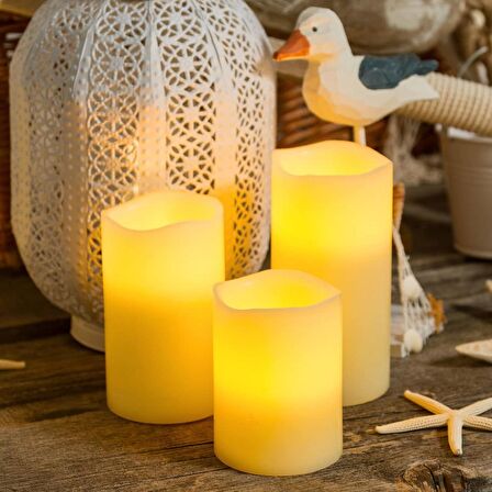WARM LİGHT LED REMOTE CONTROL ELECTRONİC CANDLE KUMANDALI GÜN IŞIĞI IŞIKLI MUM 3LÜ SET IŞIKLI MUM