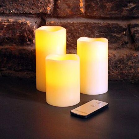 WARM LİGHT LED REMOTE CONTROL ELECTRONİC CANDLE KUMANDALI GÜN IŞIĞI IŞIKLI MUM 3LÜ SET IŞIKLI MUM
