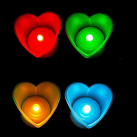 HEART LED LİGHT MULTİ COLORS CANDLE 8 ADET KALPLİ LED IŞIKLI MUM KIRMIZI MUM YEŞİL MUM BEYAZ MUM SARI MUM