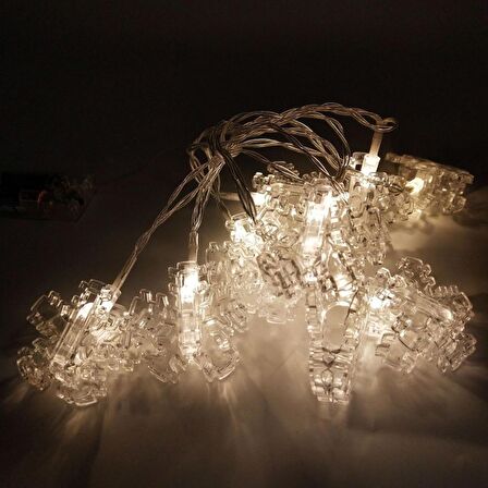 SNOW FLAKE PHOTO CLİP STRİNG LED WARM LİGHT GÜN IŞIĞI PİLLİ KAR TANESİ MANDAL LED IŞIK 2 METRE LED