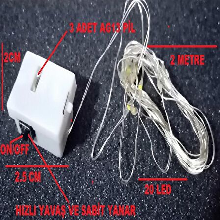 DEKOR DÜĞÜN IŞIKLARI GÜN IŞIĞI LED IŞIK WARM LİGHT HIZLI YAVAŞ SABİT YANAR PİLLİ LED IŞIK 2 METRE