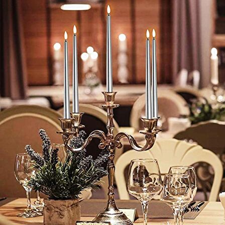 10 PCS CHRISTMAS CANDLE METALLIC BRIGHT SİLVER CANDLESTICK 10 ADET GÜMÜŞ ŞAMDAN MUMU YILBAŞI MUMLARI