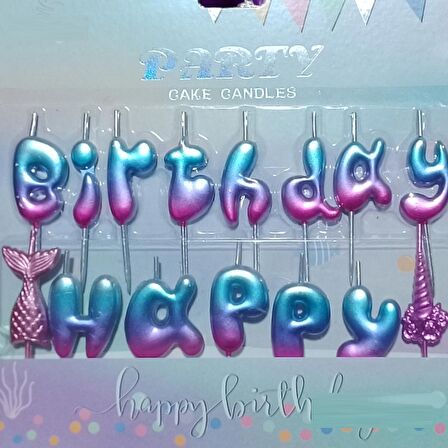 METALİK DENİZ KIZI TEMALI PASTA MUMU HAPPY BIRTHDAY CANDLE VIP DENİZ KIZI PASTA MUMU DOĞUM GÜNÜ MUMU