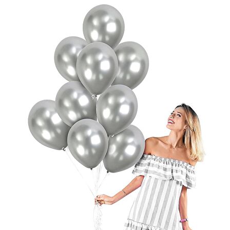 VIP 100PCS SHINY METALLIC SİLVER BALLOON VIP KALİTE PARLAK METALİK GÜMÜŞ BALON HELYUM GAZI UYUMLUDUR