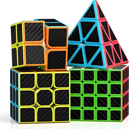 4 SET PROFESSIONAL QY SPEED CORBON FİBER CUBE VIP 4LÜ SET PİRAMİT 2X2 3X3 4X4 ZEKA KÜPÜ RUBİKS CUBE