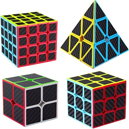 4 SET PROFESSIONAL QY SPEED CORBON FİBER CUBE VIP 4LÜ SET PİRAMİT 2X2 3X3 4X4 ZEKA KÜPÜ RUBİKS CUBE