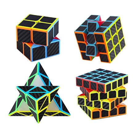 4 SET PROFESSIONAL QY SPEED CORBON FİBER CUBE VIP 4LÜ SET PİRAMİT 2X2 3X3 4X4 ZEKA KÜPÜ RUBİKS CUBE