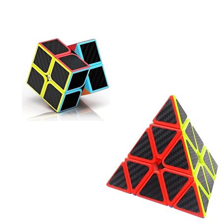 2 SET PROFESSIONAL QY SPEED CORBON FİBER CUBE 2Lİ SET PİRAMİT ZEKA KÜPÜ 2X2 ZEKA KÜPÜ RUBİKS CUBE