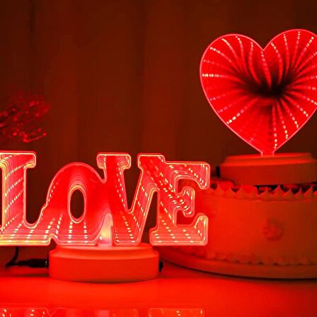 VIP LOVE + HEART LED LİGHT 3D TUNNEL LAMP 3D IŞIKLI LOVE YAZISI + LED IŞIKLI KALP USB+PİLLİ LED IŞIK