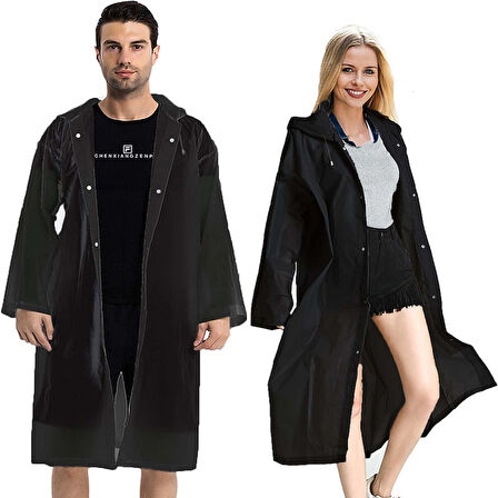 1 ADET 1.KALİTE SİYAH YAĞMURLUK VIP UNISEX RAIN COAT ŞAPKALI ÇITÇITLI YAĞMURLUK OUTDOOR YAĞMURLUK