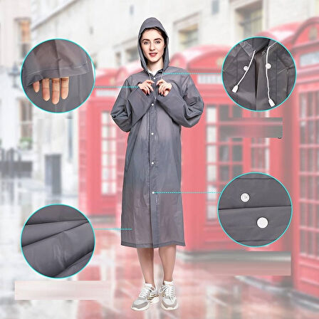 50 ADET VIP UNISEX RAIN COAT OUTDOOR YAĞMURLUK 1.KALİTE ŞAPKALI ÇITÇITLI YAĞMURLUK GRİ YAĞMURLUK