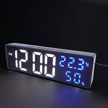 VIP WHİTE BLUE LED WALL CLOCK BEYAZ MAVİ LEDLİ DİJİTAL SAAT ALARM SICAKLIK VE NEM GÖSTERGELİ SAAT