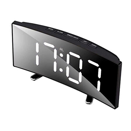 WHİTE LED MIRROR CLOCK BEYAZ LED IŞIKLI SAAT MASA SAATİ ALARM DERECE TARİH PİLLİ + USB DİJİTAL SAAT