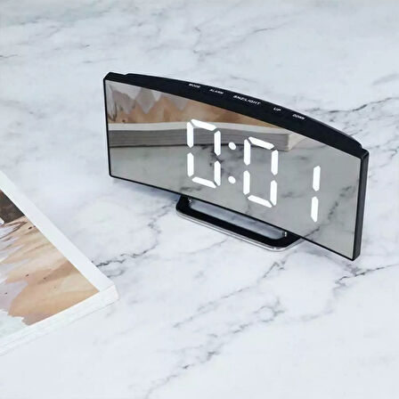 WHİTE LED MIRROR CLOCK BEYAZ LED IŞIKLI SAAT MASA SAATİ ALARM DERECE TARİH PİLLİ + USB DİJİTAL SAAT