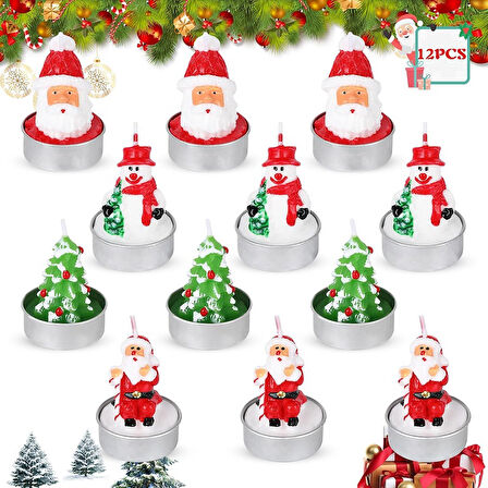 VIP DELUXE 12 ADETGERÇEK YILBAŞI MUMU NOEL TEALİGHT MUM NOEL BABA KARDAN ADAM ÇAM AĞACI FULL SET