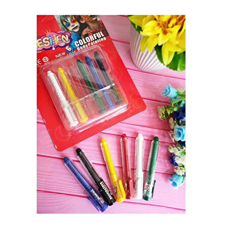 6 PCS COLORFUL BORDY PAİNTİNG KOSTÜM AKSESUARLARI VIP PALYAÇO YÜZ BOYASI 6 LI KALEM YÜZ BOYAMA SETİ
