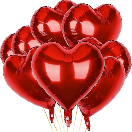 YÜKSEK KALİTE 46 CM 9 ADET PARLAK METALİK KIRMIZI KALPLİ FOLYO BALON ORTA BOY 46 CM KALPLİ BALON
