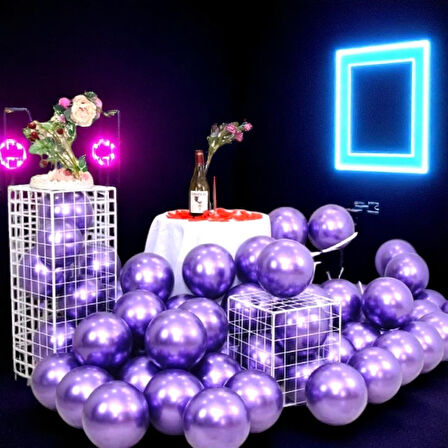 ULTRA YÜKSEK KALİTE 50 ADET MOR KROM BALON AYNALI BALON PARLAK BALON METALİK BALON KROM MOR BALON